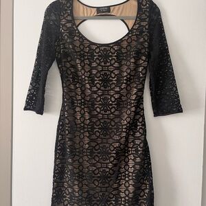 Guess black bodycon stretch dress, Black Lace Nude Underlay Dress